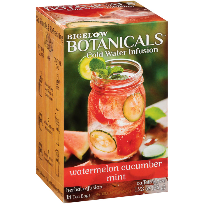 Bigelow Botanicals Cold Water Infusion Watermelon Cucumber Mint Herbal 18 Tea Bags Box