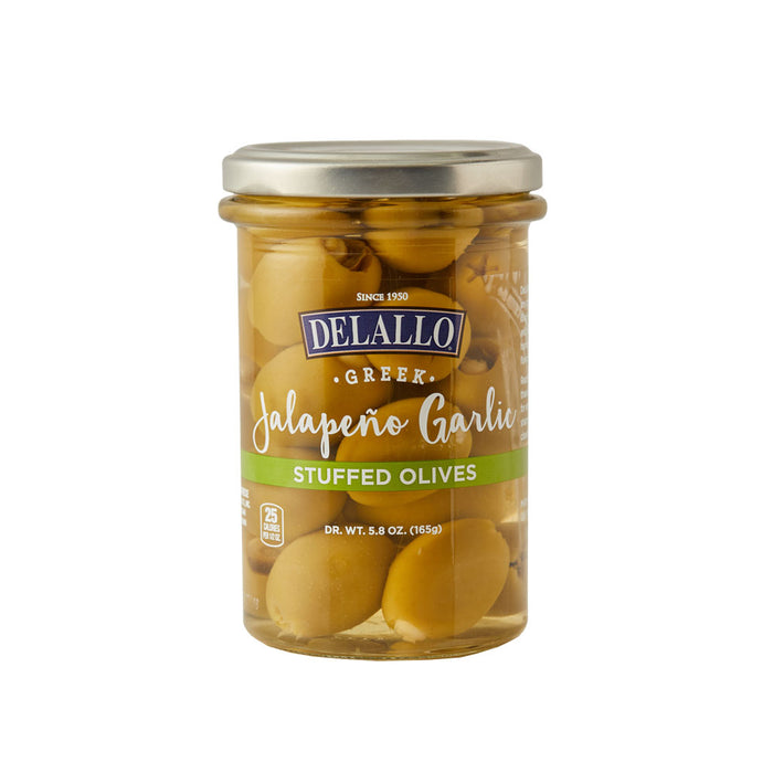 Delallo  Garlic And Jalapeno Stuffed Green Greek Olives  5.8 oz