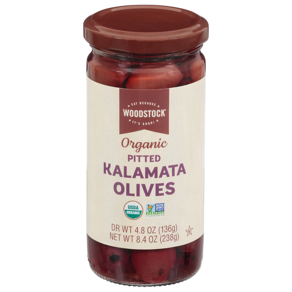 Woodstock Non-GMO Pitted Olives Kalamata 8.4 oz