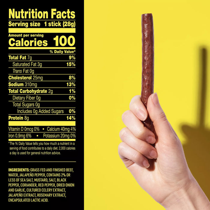 Lorissa's Kitchen Premium Grass-Fed & Finished Beef Jerky Snack Sticks 1-Pack Jalapeño Flavor